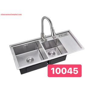 Chậu hai hố lệch có bàn bậc thang, có bàn inox 304